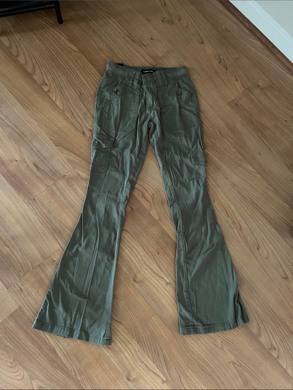 Almost Famous Olive Green Flare Cargo Pants